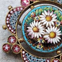 italiensk glas mosaik blomster broche vintage brugt gammel
